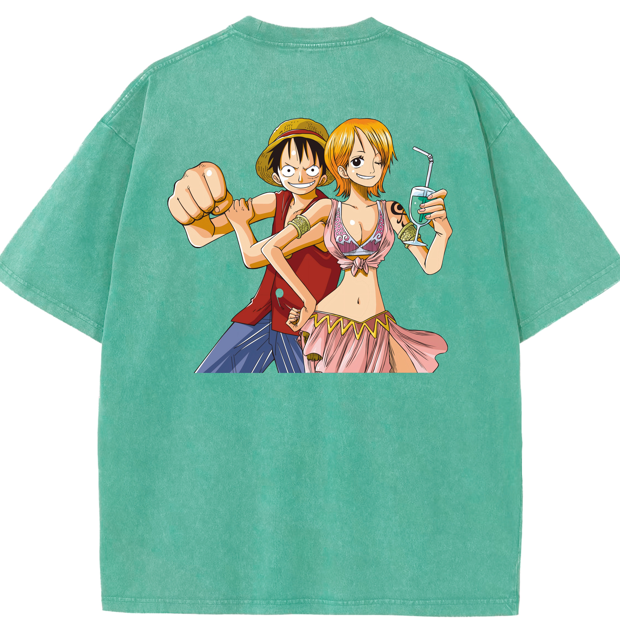 ワンピース モンキー・D・ルフィ ONE PIECE Monkey D. Luffy 綿100% ヴィンテージ風 半袖Tシャツ（背面プリント）